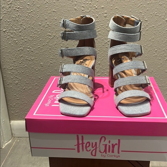Corkys Gray and Blue Strappy Heels - Picture 1 of 16